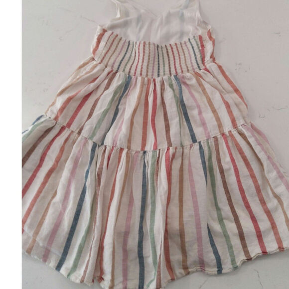 $Y2K American Eagle halter striped dress Linen/cotton Ruched tiered midi boho - Picture 3 of 9